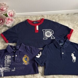 RALPH LAUREN POLO shirt bundle. Blue w/wo button collar.normal wear. (3)shirts
